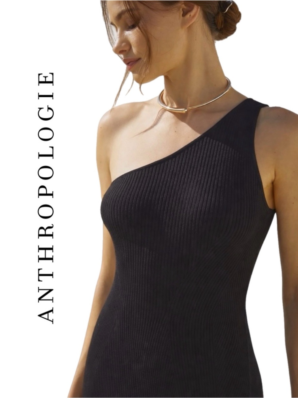 Anthropologie One Shoulder Corset Ribbed Midi Dress